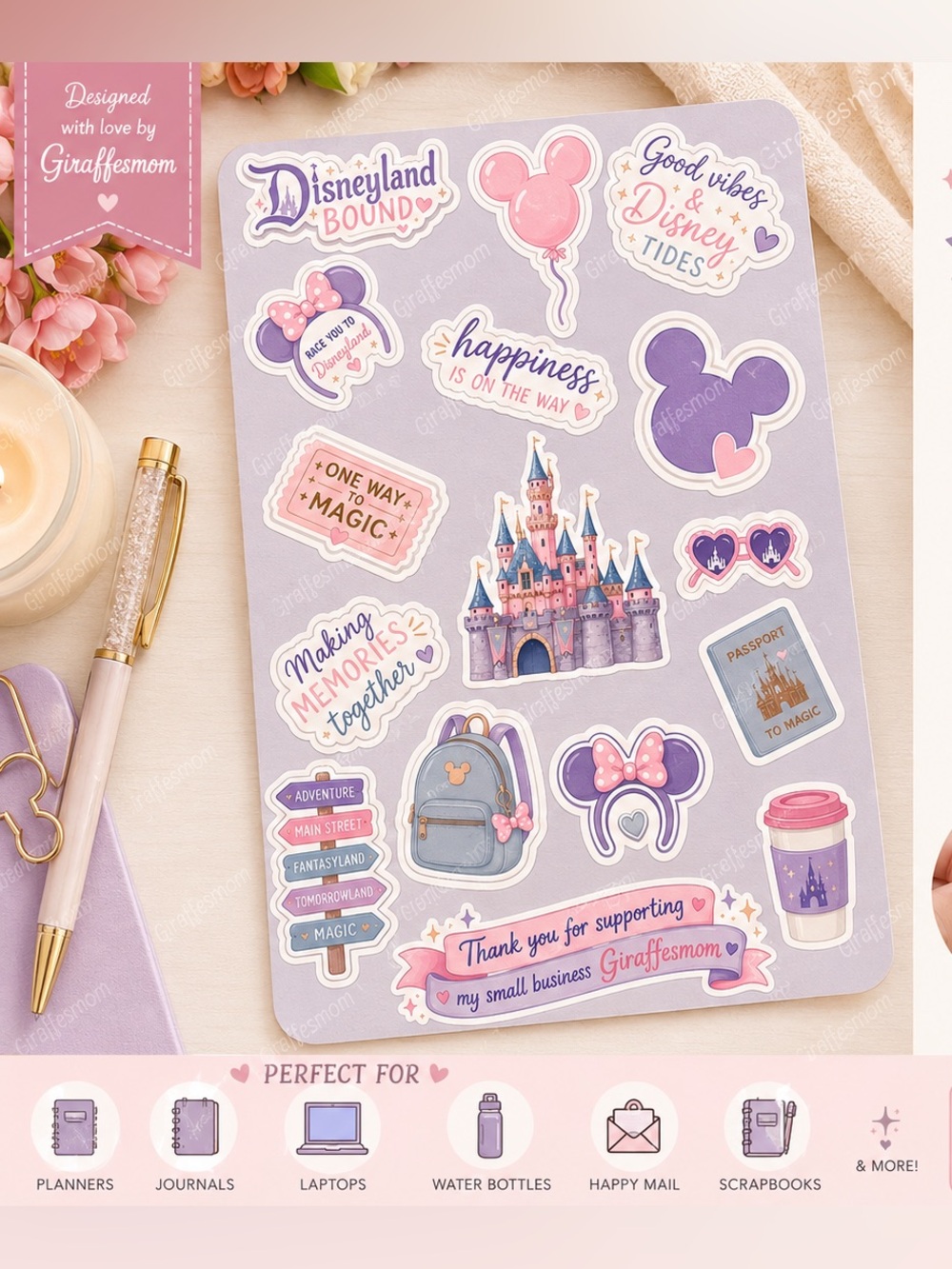 Hand Crafted Inspired Disneyland Castle & Mickey Sticker Sheet